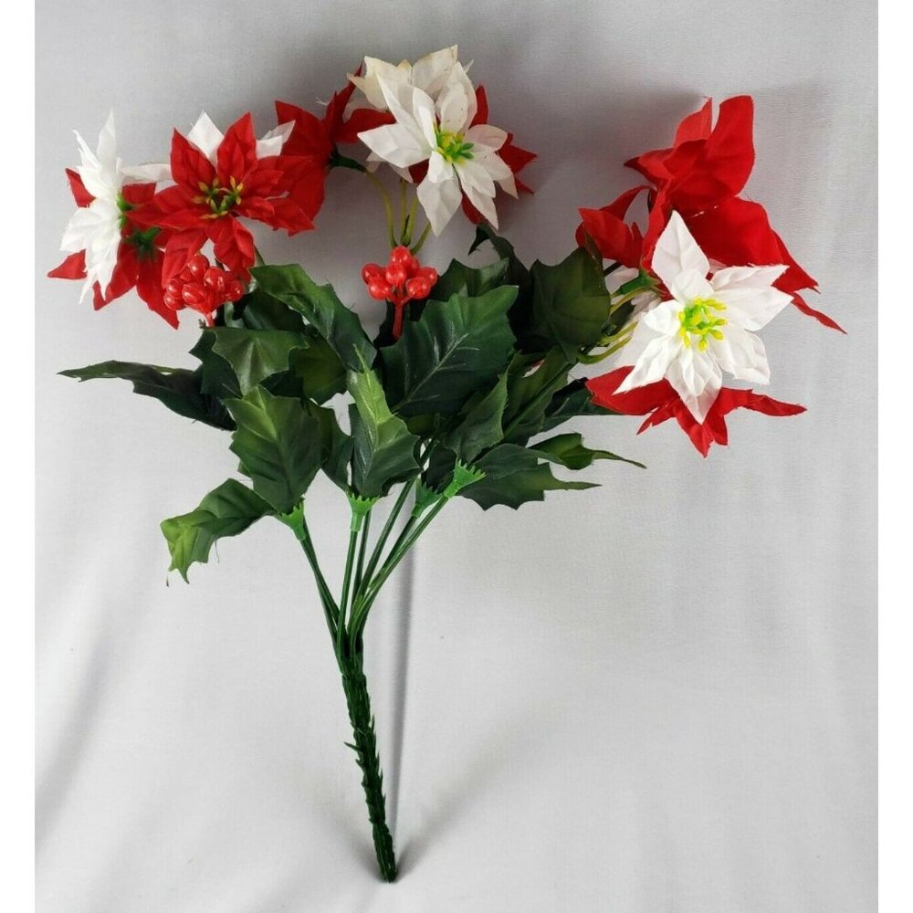 Vintage Artificial Pointsettia Red White Christmas Holiday Flowers